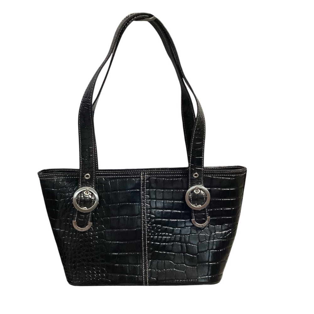 Franco Sarto Garden Party Black Crocodile-Embossed Tote Bag